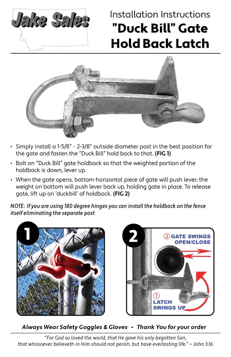 Jake Sales Chain Link Fence GATE HOLD BACK: Duck Bill Gate Holdback (1-5/8" to 2-3/8"). Holds The gate open for You while You work! - Image 5